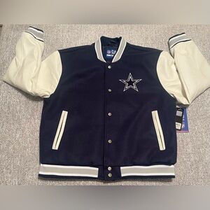 Ultra Game NFL Dallas Cowboys Varsity Bomber Fleece Embroidered Snap Jacket